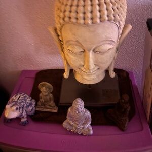 Buddha Head Sculpture with Figurines